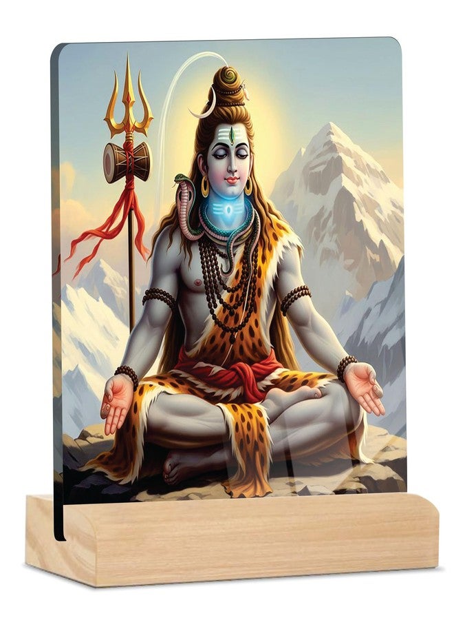 Giftplease Divine Lord Shiva Plaque with Wooden Stand | Religious Photo Frame for Home Temple, Pooja Room, Office & Spiritual Gift for Housewarming, Wedding & Festivals GD_27 - Image 1